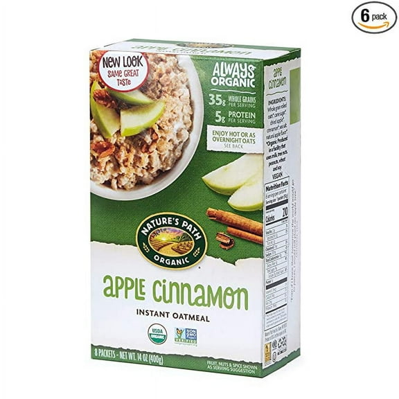 Nature’s Path Organic Apple Cinnamon Instant Oatmeal, 48 Packets, Non-GMO, 35g Whole Grains, 5g Plant Based Protein