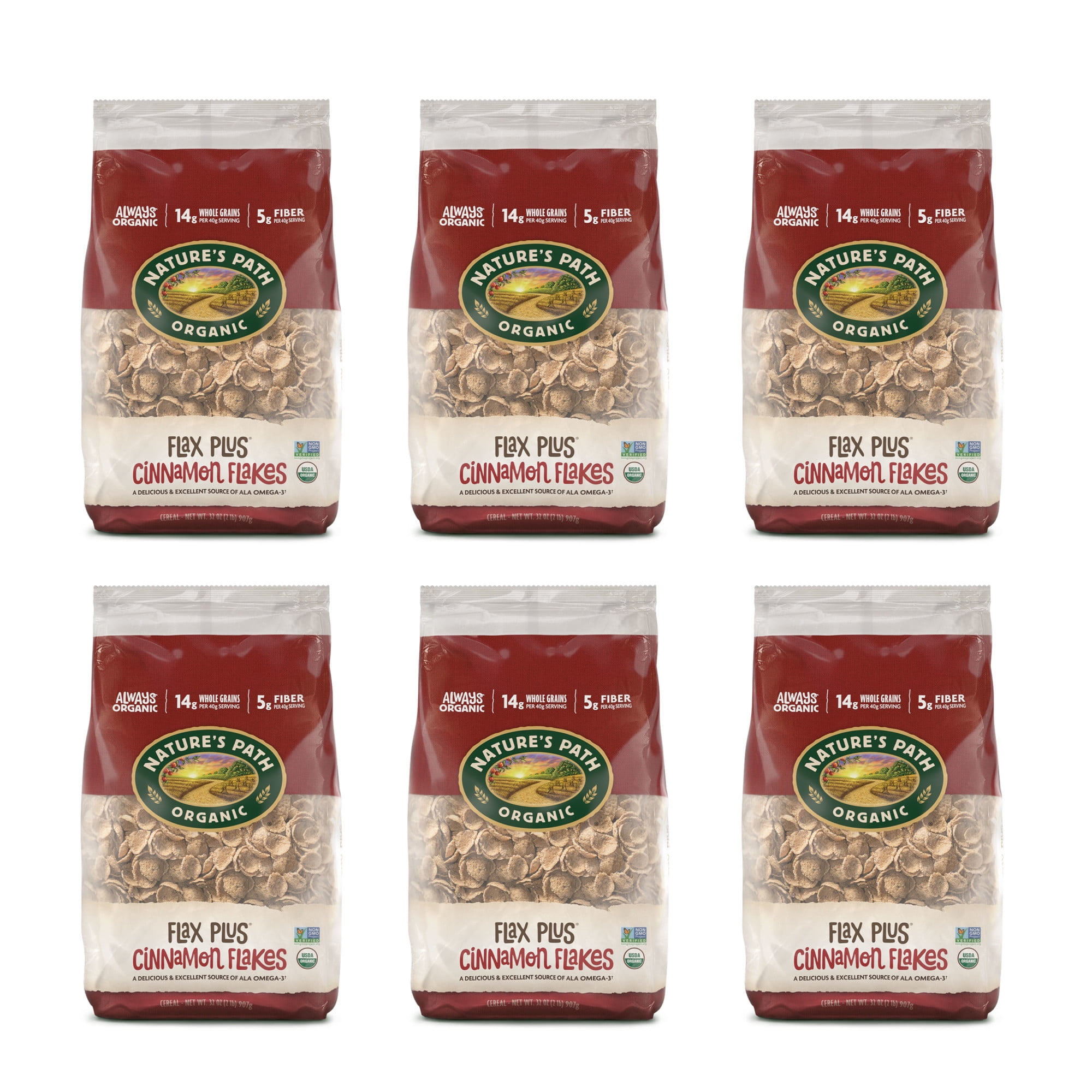Nature's Path Organic Flax Plus Cinnamon Flakes Breakfast Cereal, 32oz Bag (pack of 6)