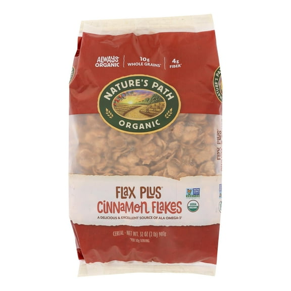 Nature's Path Organic Flax Plus Cinnamon Flakes Cereal, 32 oz (Pack of 6), Non-GMO, Earth Friendly Packaging
