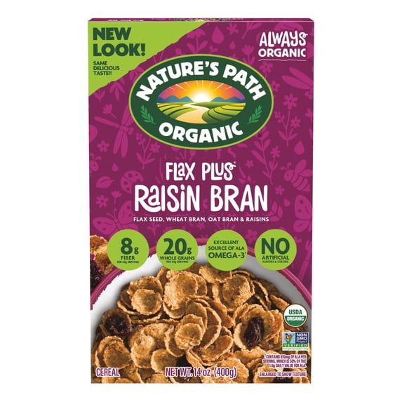 Nature's Path Organic Breakfast Cereal, Flax Plus Raisin Bran, 14oz Box