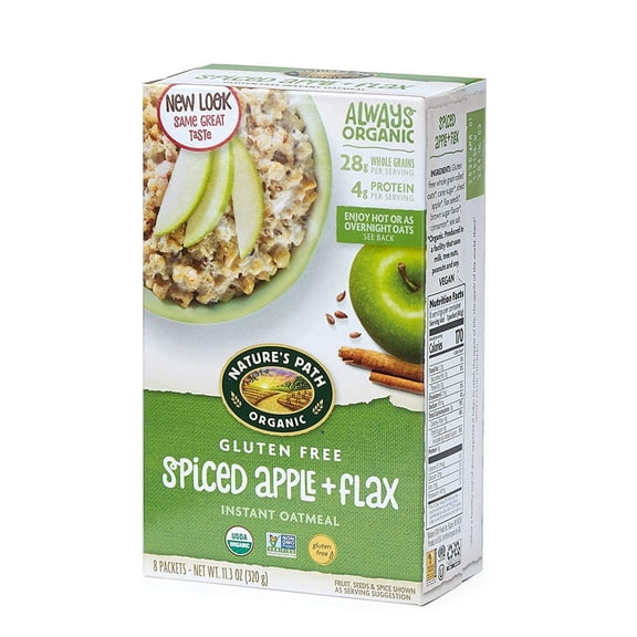 Nature's Path Organic Gluten Free Instant Hot Oatmeal Spiced Apple with Flax 8 Packets Pack of 2
