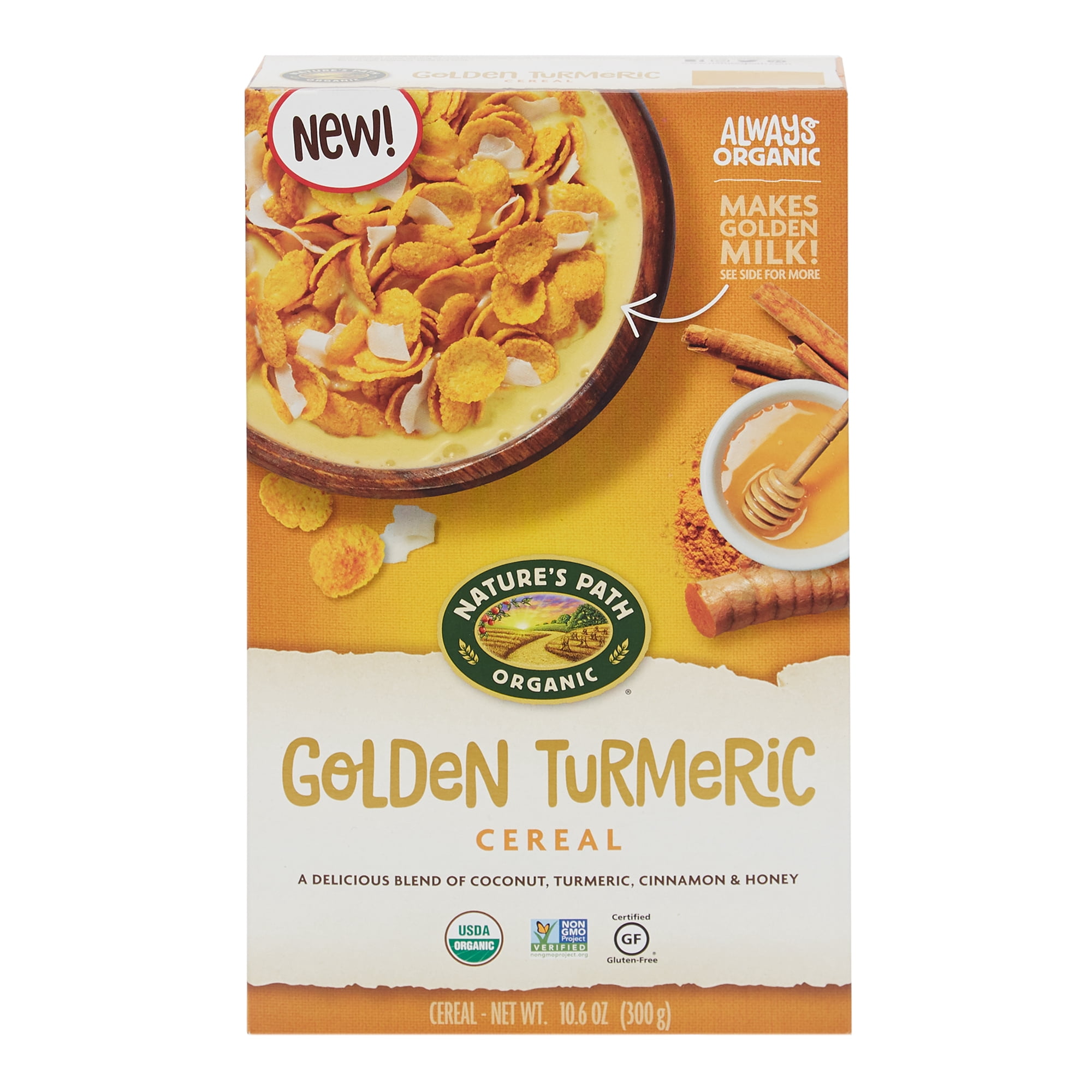 Nature’s Path Organic Golden Turmeric Corn Flakes Cereal, Gluten Free, 10.6 oz Box