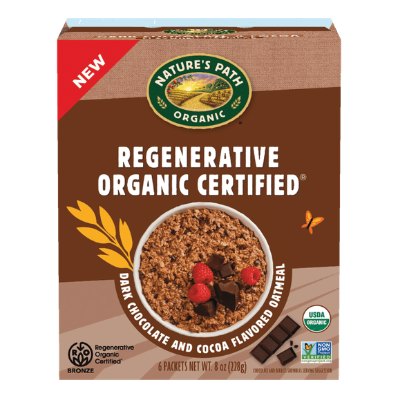 Nature's Path Organic Regenerative Organic Certified Dark Chocolate & Cocoa Instant Oatmeal, 8 oz (Pack of 6), Non-GMO, Fair Trade
