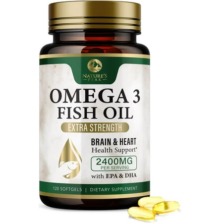 Omega 3 Fish Oil Pills 2400mg - Triple Strength Omega 3 Fish Oil Supplements - Best EPA & DHA Fatty Acids for Brain & Heart Health Support, Nature's Omega3 Supplement, 60 Day Supply - 120 Softgels