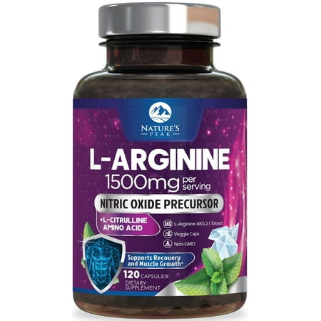 L-Arginine Complex - Extra Strength Nitric Oxide Booster Supplement - Premium Energy Blend for Natural Heart Health & Muscle Support - Non-GMO, Made for Men & Women, Bottled USA - 120 Capsules