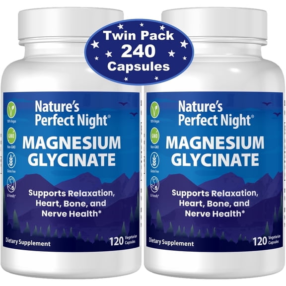 Nature's Perfect Night Magnesium Glycinate Supplement Capsules, 120 Count 2-Pack