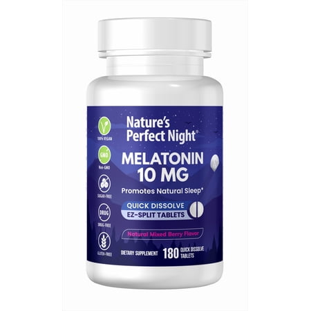 Nature's Perfect Night, Melatonin 10mg Supplement, 180 Fast Dissolve Tablets, Natural Berry Flavor