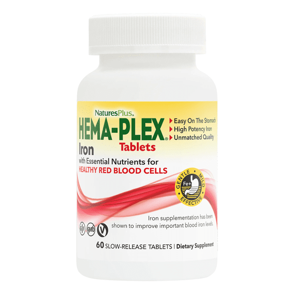 NaturesPlus Hema-Plex Iron - 60 Slow-Release Tablets - 60 Servings
