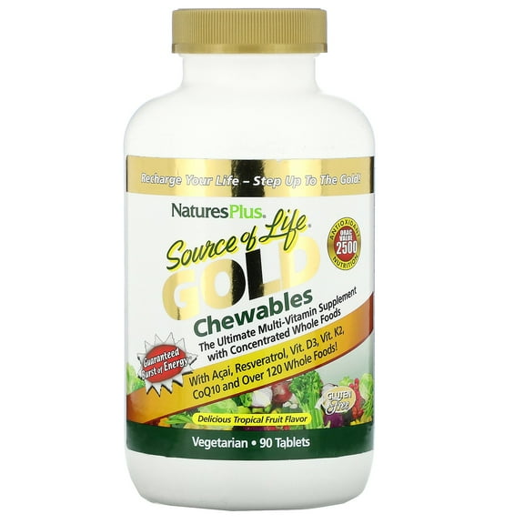 Nature's Plus - Source Of Life Gold Chewables Ultimate Multi-Vitamin Delicious Tropical Fruit Flavor - 90 Tablets