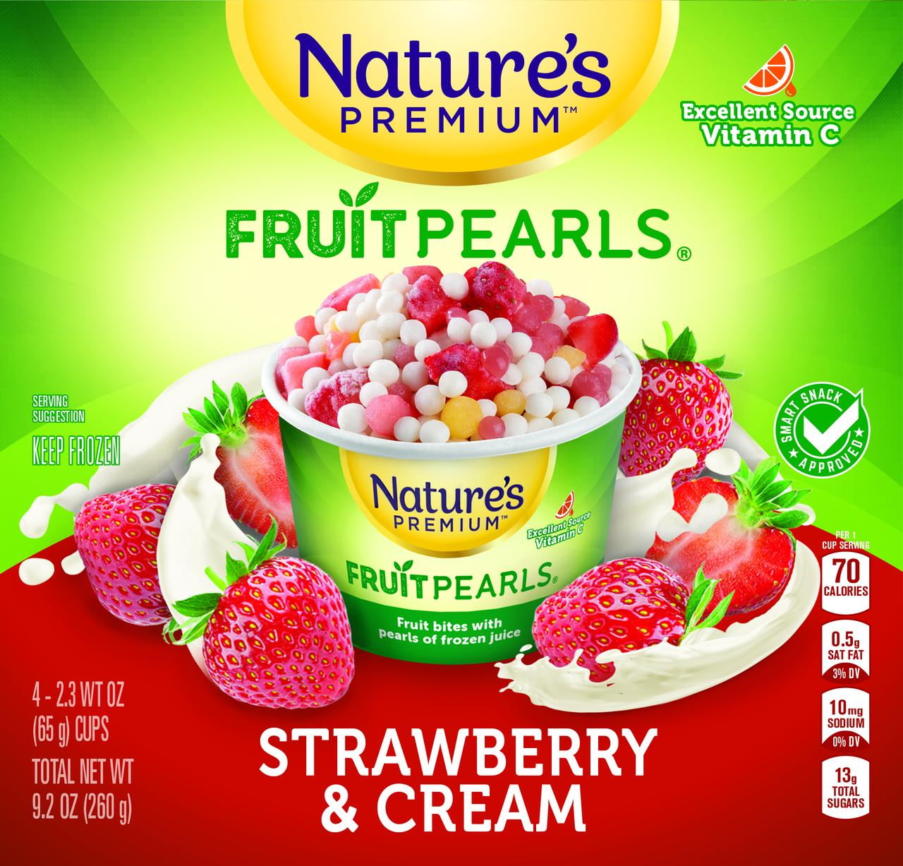 Nature's Premium Fruit Pearls, Frozen Fruit Snack, Strawberry & Cream, 2.3 oz, 4 Count