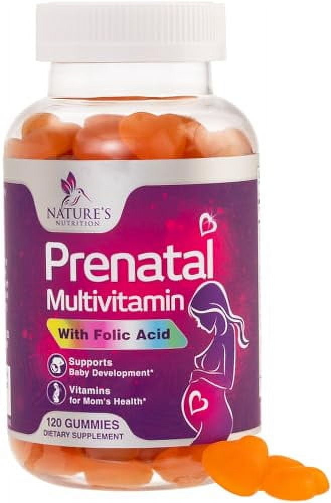 Nature's Prenatal Multivitamin Gummy with Folic Acid, Prenatal Vitamins w/Folate, Choline, Vitamin A, C, D3, B12 & B6, Before, During & After Pregnancy Vitamins for Women - 120 Gummies, 60 Day Supply