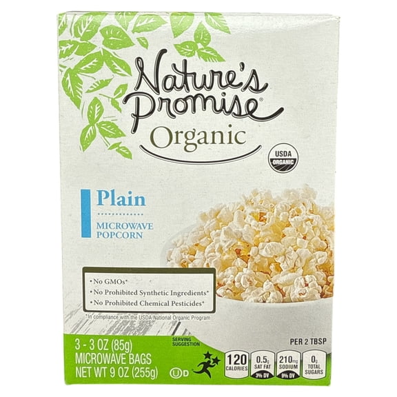 Natures Promise Organic Plain Microwave Popcorn, 9 oz (3 x 3 oz bags)