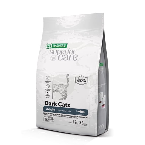 Nature's Protection Superior Care Dry Cat Food, Adult Dark Coat Cats, High Protein Herring, 3.3lb