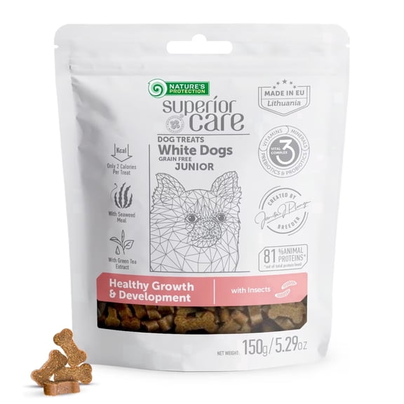 Nature's Protection Superior Care Dog Treats for Healthy Growth, White Coat Puppies, Insect, 5.29oz