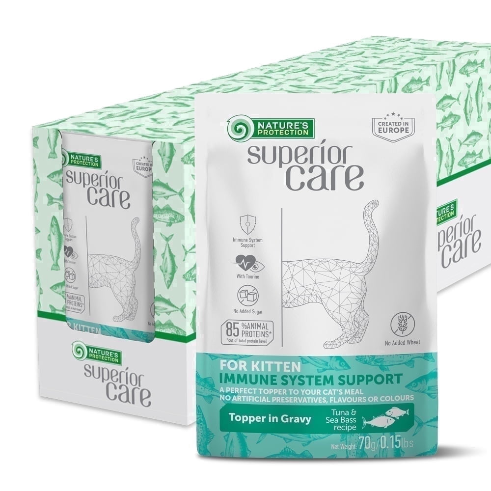 Nature's Protection Superior Care Wet Kitten Food Topper in Gravy, Tuna & Sea Bass, 24 x 2.5oz