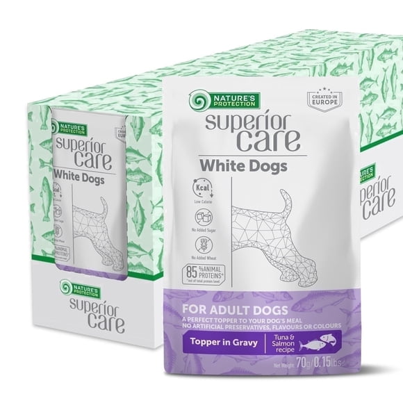 Nature's Protection Superior Care Wet Dog Food Topper in Gravy, White Coat, Tuna & Salmon, 24 x 2.5oz