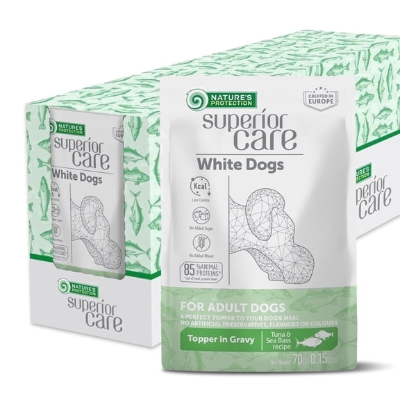 Nature's Protection Superior Care Wet Dog Food Topper in Gravy, White Coat, Tuna & Sea Bass, 24 x 2.5oz