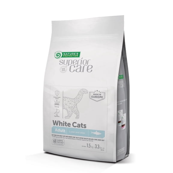 Nature's Protection Superior Care Grain Free Herring Dry Cat Food, Adult White Cats, 3.3 lb Bag