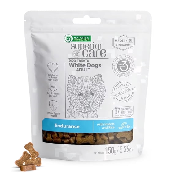 Nature's Protection Superior Care Dog Treats for Endurance, Adult White Coat Dogs, Insect & Rice, 5.29oz