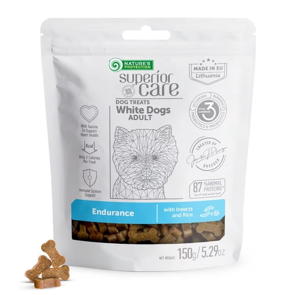 Nature's Protection Superior Care Dog Treats for Endurance, Adult White Coat Dogs, Insect & Rice, 5.29oz