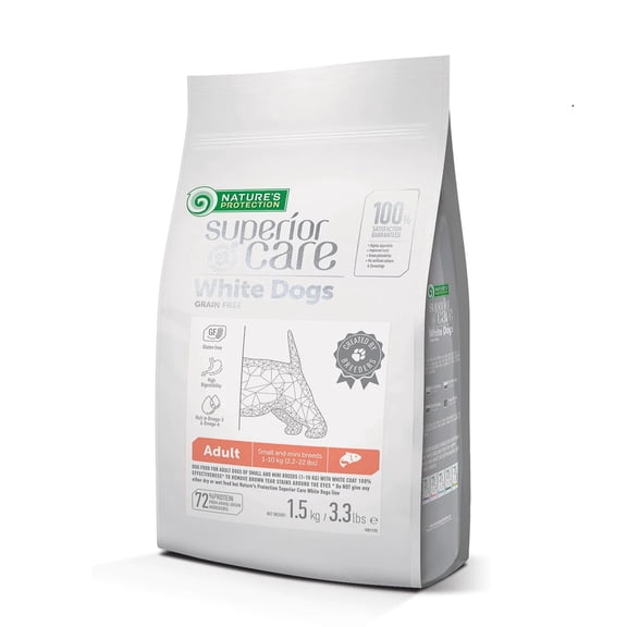 Nature's Protection Superior Care Dry Dog Food, Adult Small White Coat Dogs, Grain-Free Salmon, 3.3lb