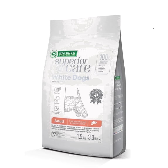 Nature's Protection Superior Care Dry Dog Food, Adult Small White Coat Dogs, Grain-Free Salmon, 3.3lb