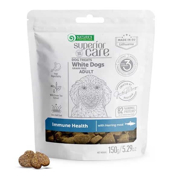 Nature's Protection Superior Care Dog Treats for Immune Support, Adult White Coat Dogs, Herring, 5.29oz