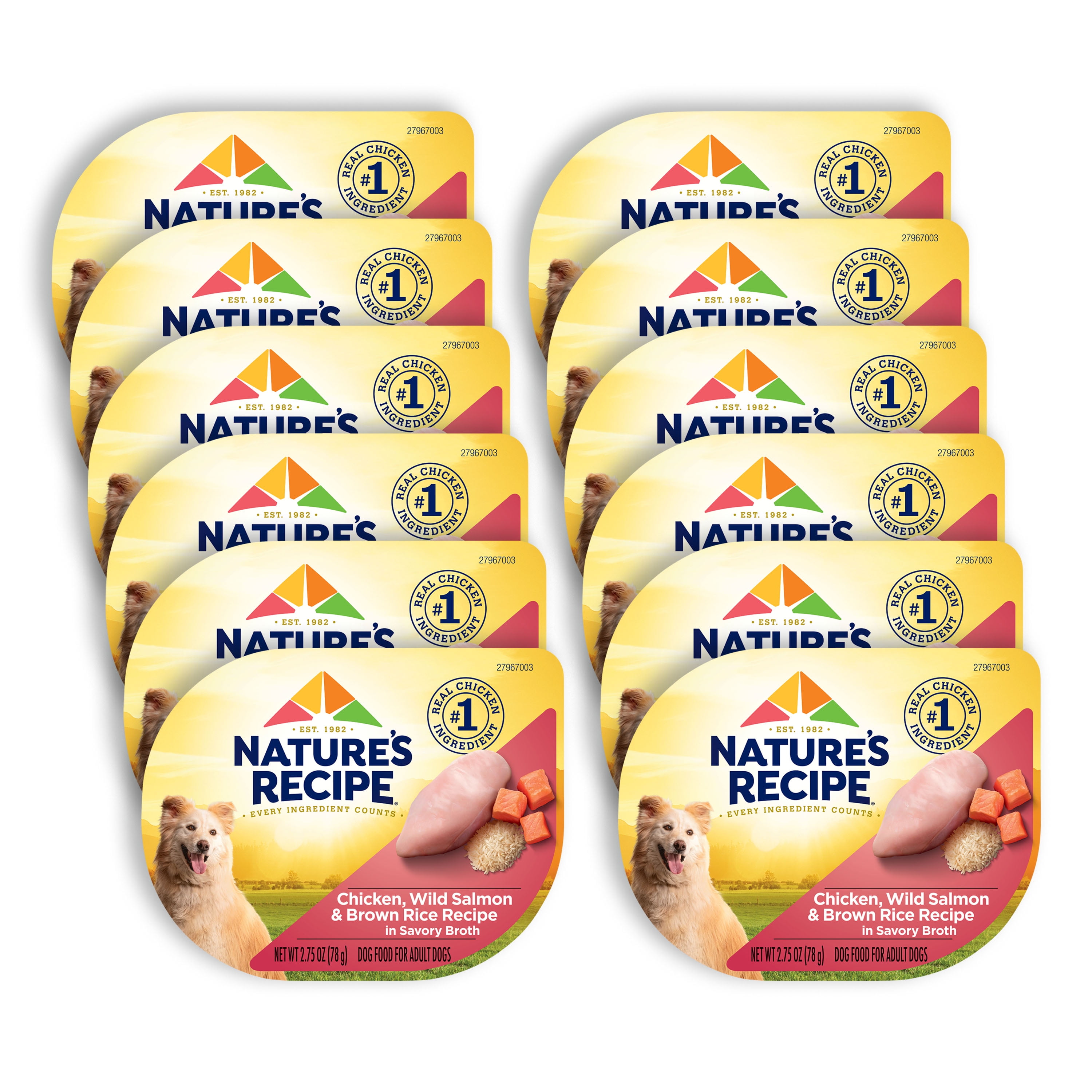 Nature's Recipe Chicken, Salmon & Brown Rice in Savory Broth Wet Dog Food, 2.75 oz. Cup, 12 Count