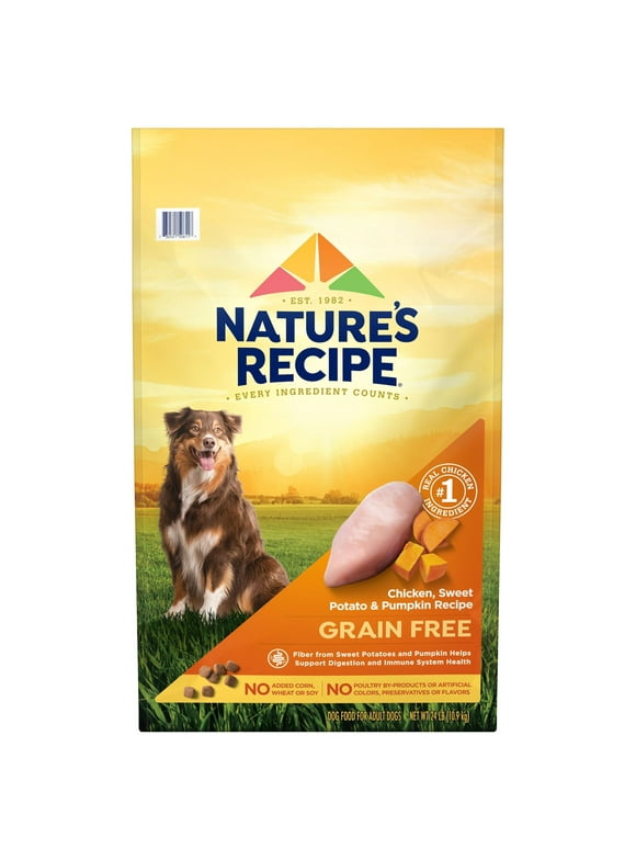 Nature’s Recipe Grain Free Chicken, Sweet Potato & Pumpkin Recipe, Dry Dog Food, 24 lb. Bag