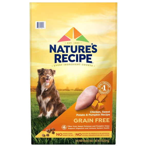Nature's Recipe Grain Free Chicken, Sweet Potato & Pumpkin Dry Dog Food, 24 lb Bag