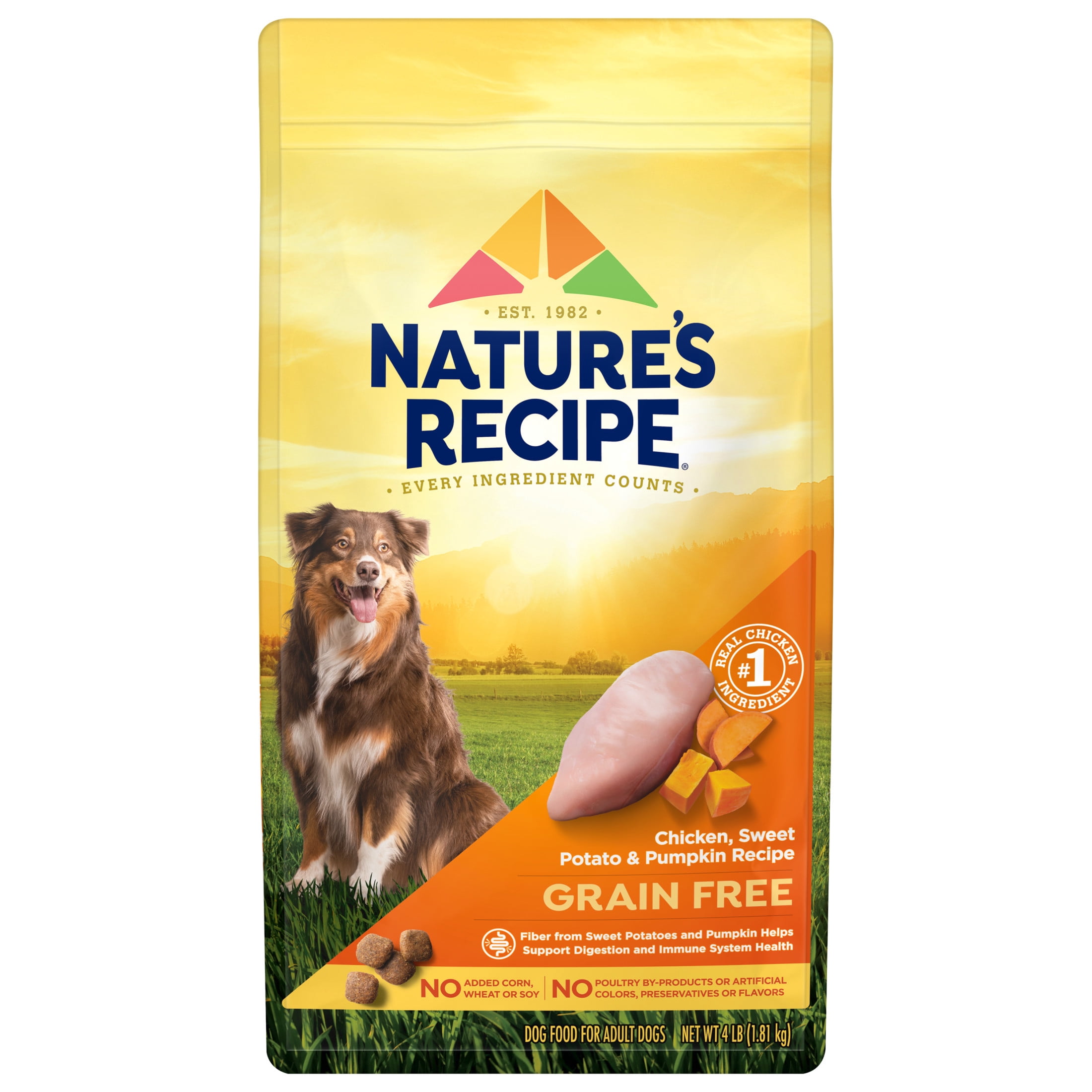 Nature's Recipe Grain Free Chicken, Sweet Potato & Pumpkin Dry Dog Food, 4 lb Bag