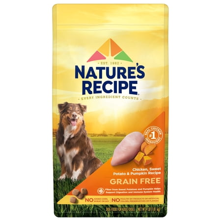 Nature's Recipe Grain Free Chicken, Sweet Potato & Pumpkin Dry Dog Food, 4 lb Bag