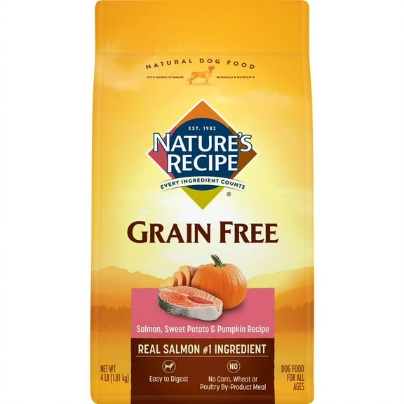 Natureâs Recipe Grain Free Easy to Digest Salmon, Sweet Potato & Pumpkin Recipe, 4-Pounds