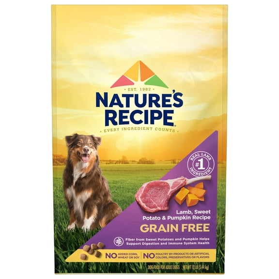 Nature’s Recipe Grain Free Lamb, Sweet Potato & Pumpkin Recipe, Dry Dog Food, 12 lb.