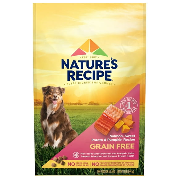 Nature’s Recipe Grain Free Salmon, Sweet Potato & Pumpkin Recipe Dry Dog Food, 12 lb. Bag