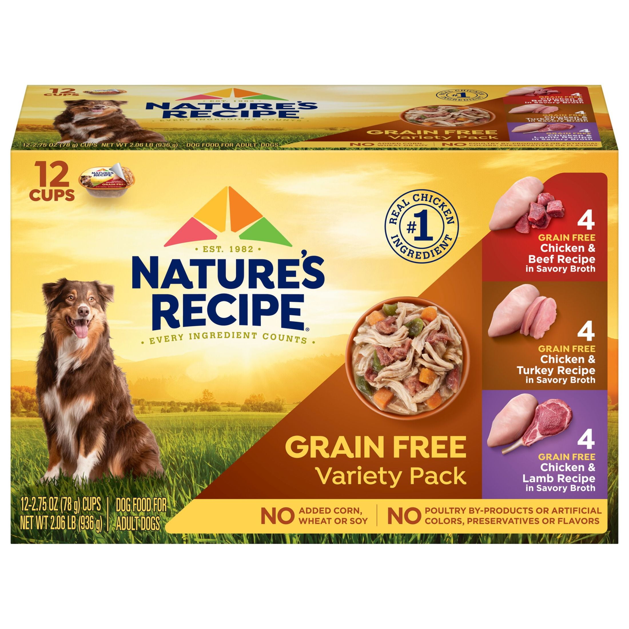 Nature’s Recipe Grain Free Variety Pack Wet Dog Food, 2.75 oz. Cup, 12 Count