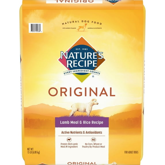Nature's Recipe Lamb Meal & Rice Recipe Dry Dog Food for Adult Dogs, 15 Pounds