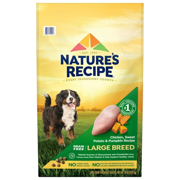 Natures Recipe Large Breed Grain Free Chicken, Sweet Potato & Pumpkin Recipe, Dry Dog Food, 24 lb.