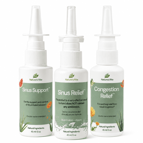 Natures Rite Sinus Trilogy, 3-Bottle Set, 1.5 oz (45 mL) Each, Portable All-Natural Sinus Spray, Non-Addictive Support for Allergy & Pollution Irritation, Moisturizes & Soothes Sinus Passages
