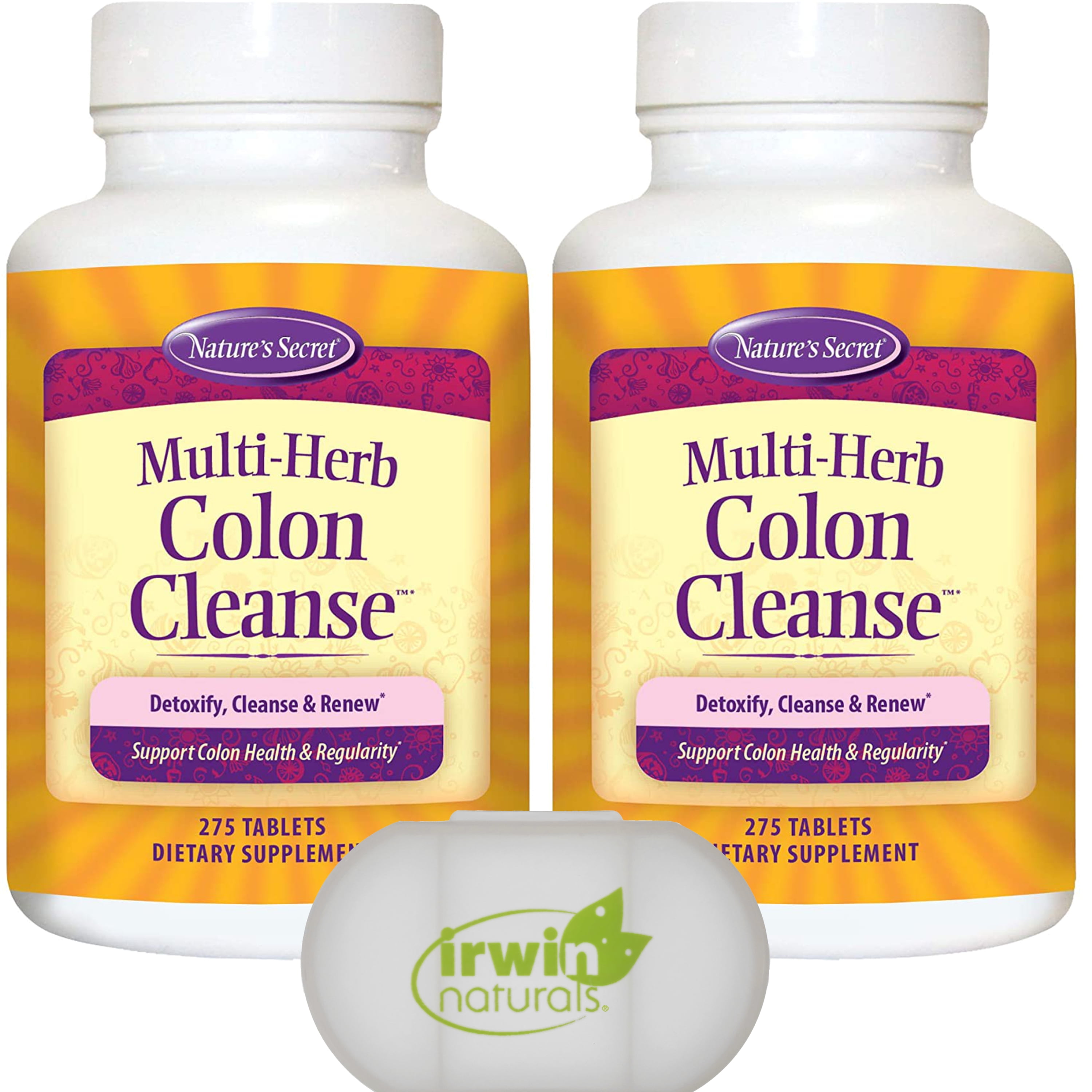 Nature's Secret Multi-Herb Colon Cleanse Detoxify, 550 Tablets (2 Pack of 275) with a Pill Case