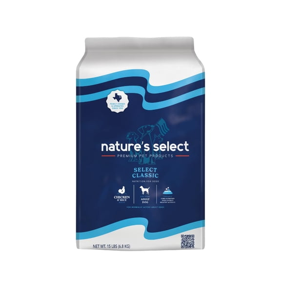 Nature's Select Classic Chicken & Rice Recipe, Dry Dog Food for Adults, with Probiotics and Glucosamine (15 lbs)