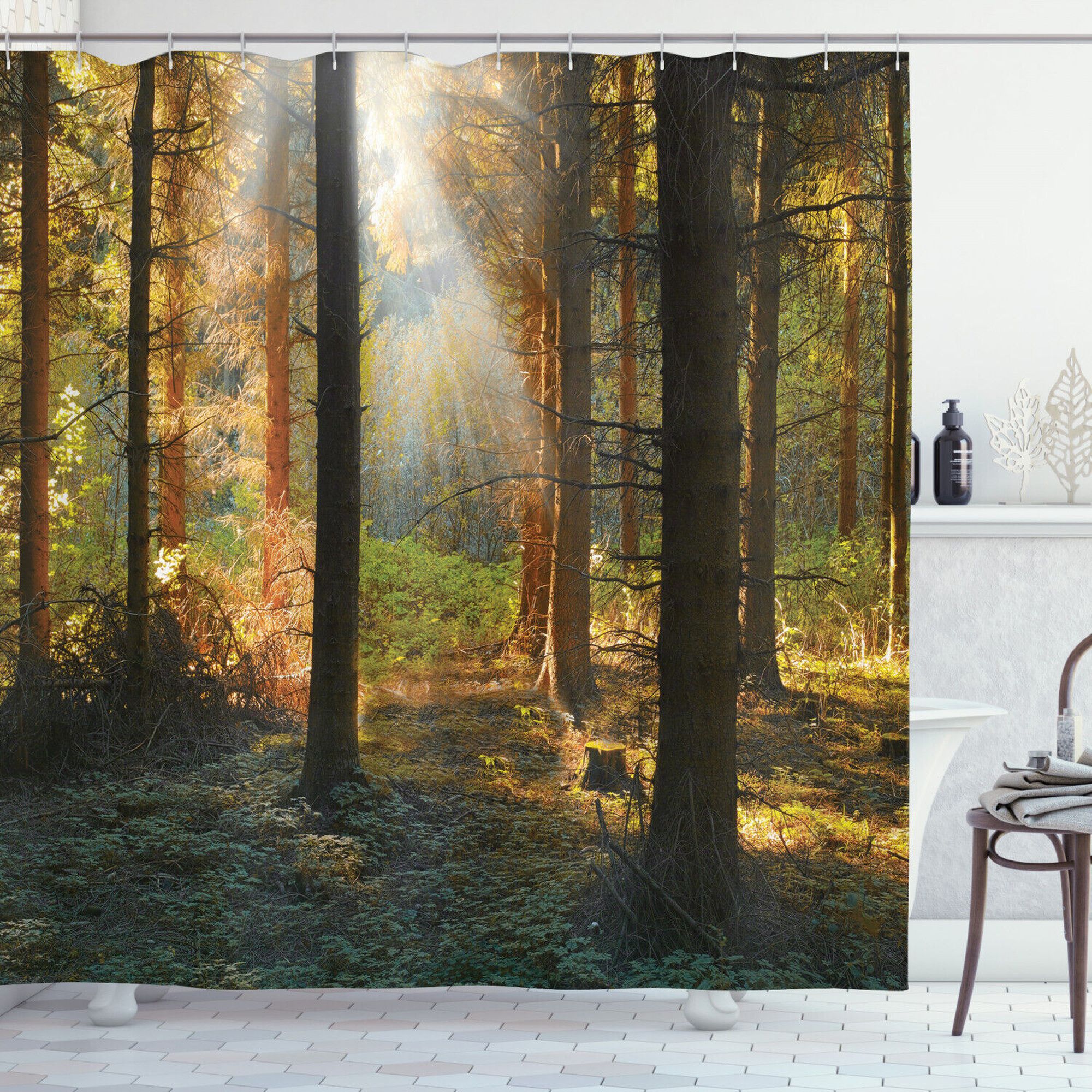 Nature's Serenade Majestic Pine Trees Shower Curtain Bring Autumn