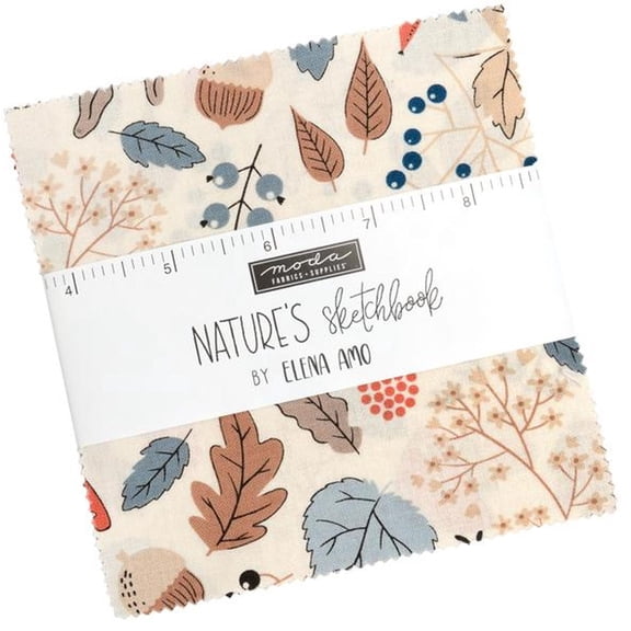 Nature's Sketchbook Charm Pack by Elena Amo 5-inch Precut Fabric Craft Squares (42 pcs)