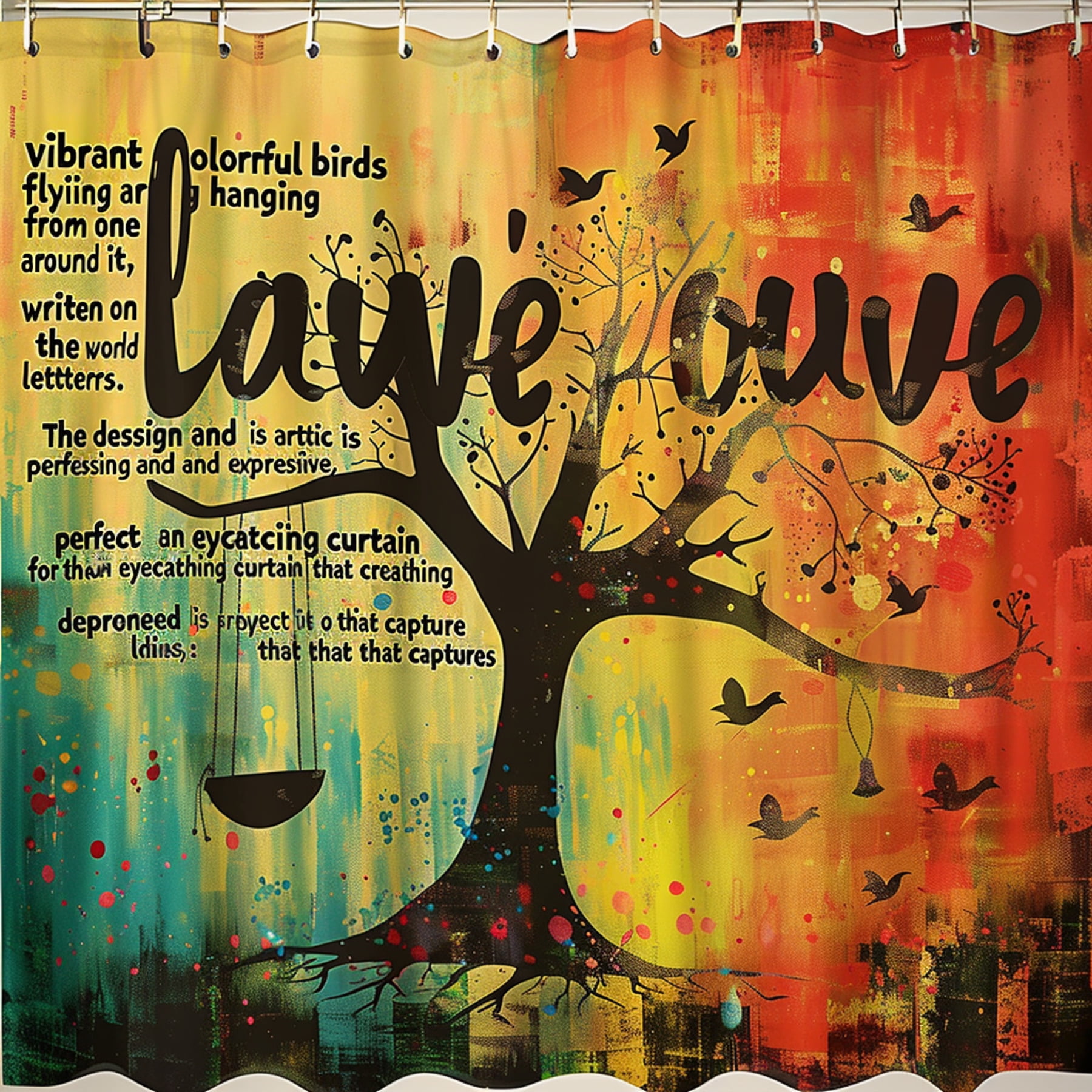 Nature's Symphony Shower Curtain Vibrant Tree Design with Birds and