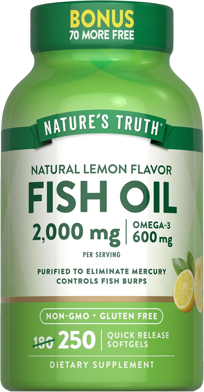 Fish Oil Omega 3 | 2000mg | 250 Softgels | Burpless | Lemon Flavor | by Nature's Truth
