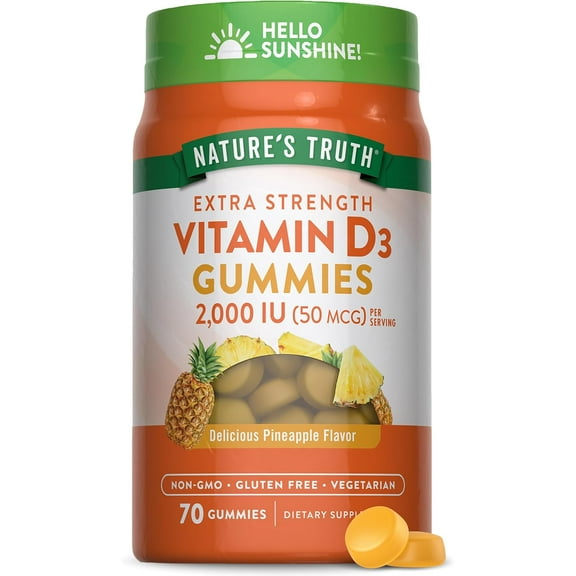 Vitamin D3 Gummies | 2000 IU | 50MCG | 70 Count | Vegetarian, Non-GMO, Gluten Free | Pineapple Flavor | by Nature's Truth
