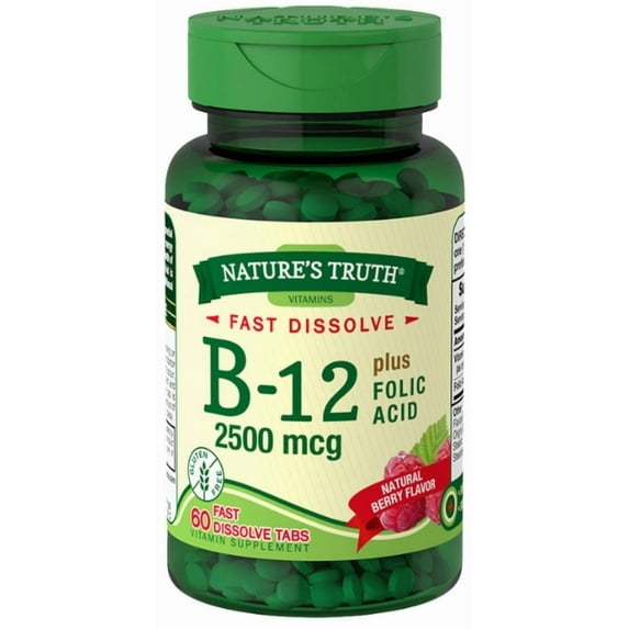 Nature's Truth B-12 Fast Dissolve Tablets, Berry, 60 ea (Pack of 2)