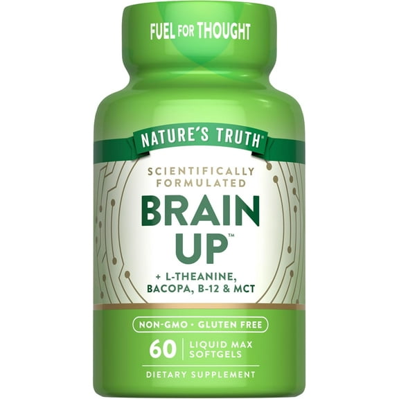 Brain Up Supplement | 60 Softgels | with L-Theanine, Bacopa, B-12 & MCT | by Nature's Truth