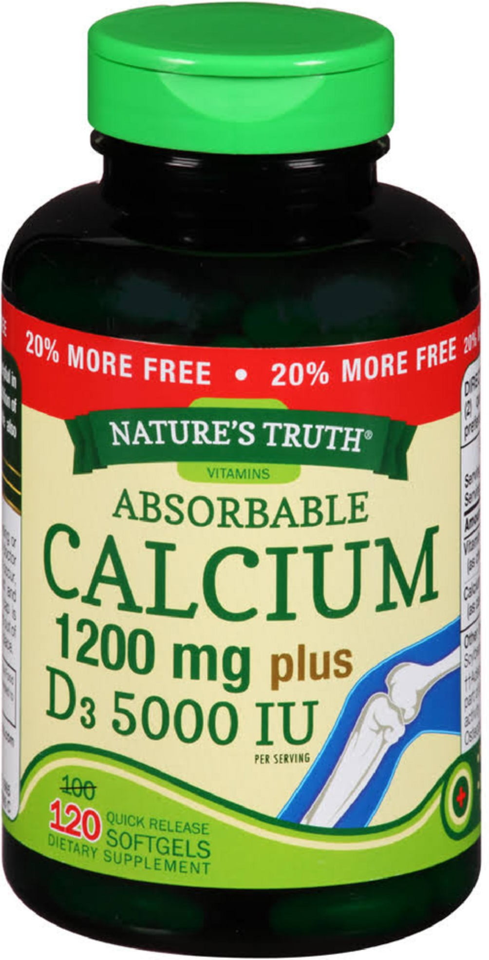 Nature's Truth Calcium 1200mg + D3 5000 IU Softgels 120 ea (Pack of 2)