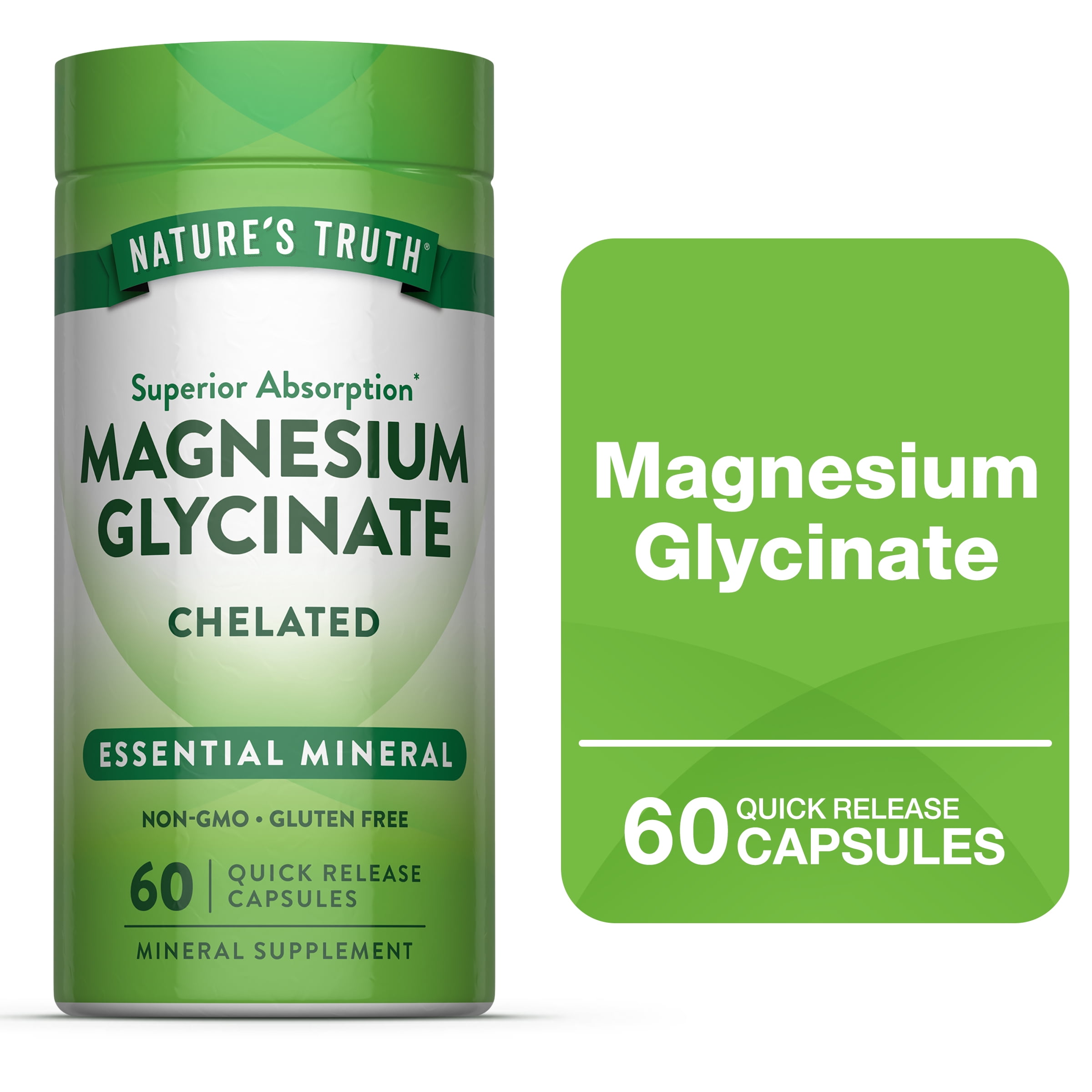 Magnesium Glycinate Capsules | 200mg | 60 Count | Non-GMO, Gluten Free Supplement | by Nature's Truth
